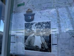 A portrait of Kerouac from 1956, in the window of the Desolation Peak fire lookout.