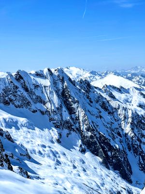 The back-side of the Triad, as seen from the Marble Creek cirque, nearing the Dorado Needle, in North Cascades National Park. The Kumquat couloir is on the far right side. 04/14/24
