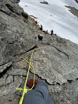 B starting up the one spicy portion of the summit scramble.
